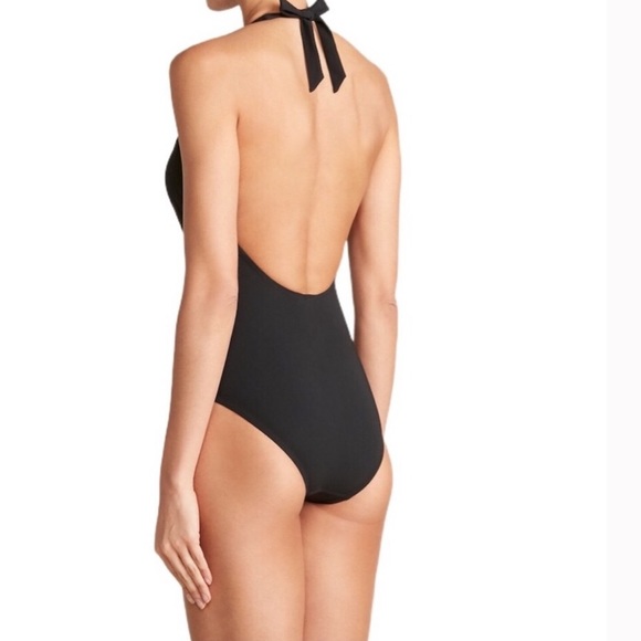 Tory Burch Solid Tie One-Piece Plunging Halter Swimsuit - Size Small - Picture 4 of 13